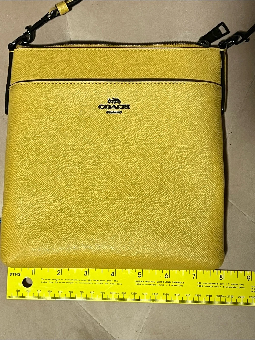 Coach Yellow Leather Crossbody Bag with Front Slip Pocket